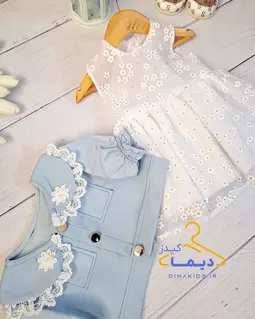 ست کت جین آبی و سارافون دانتل طرح شکوفه