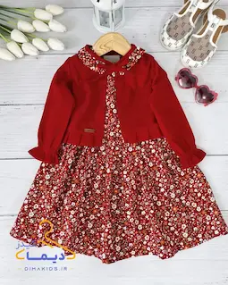 ست کت و سارافان آلبالویی طرح پیراهن شکوفه ریز دیبا