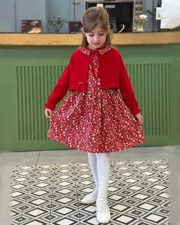 ست کت و سارافان آلبالویی طرح پیراهن شکوفه ریز دیبا