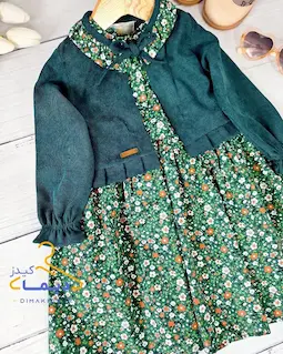 ست کت و سارافان سبز طرح پیراهن شکوفه ریز دیبا