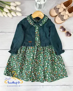 ست کت و سارافان سبز طرح پیراهن شکوفه ریز دیبا