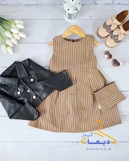 ست کت و سارافون مشکی نسکافه ای طرح گندم