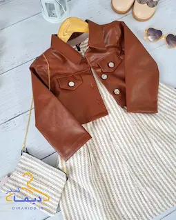 ست کت و سارافون سفید قهوه ای طرح گندم