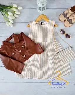 ست کت و سارافون سفید قهوه ای طرح گندم