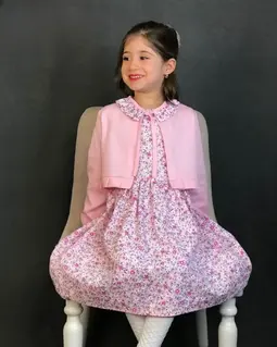 ست کت و سارافون صورتی طرح شکوفه