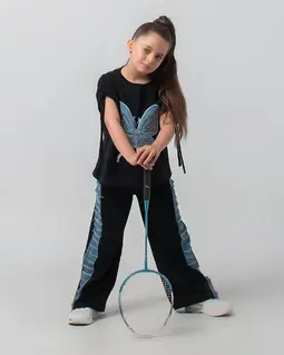 ست کراپ و شلوار مشکی طرح پروانه جین نگین دار