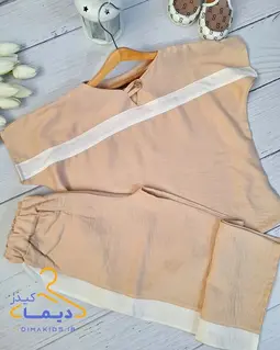 ست کراپ و شلوار نسکافه ای طرح یقه خشتی