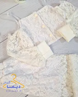 ست کراپ و شلوار گیپور سفید طرح سرشونه باز