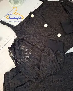 ست کراپ و شلوار گیپور مشکی طرح سرشونه باز