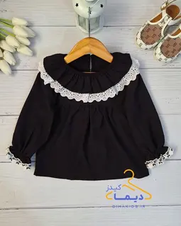 شومیز یقه چین مشکی طرح دانتل دار
