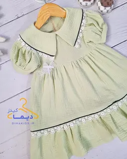 پیراهن آستین پفی سبز پاستیلی طرح یقه خرگوشی