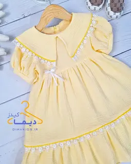 پیراهن آستین پفی لیمویی طرح یقه خرگوشی