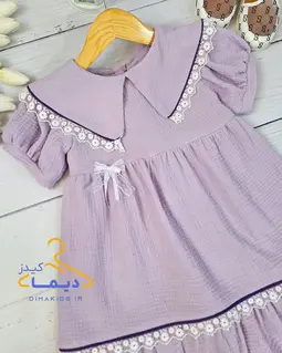پیراهن آستین پفی یاسی طرح یقه خرگوشی