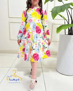 پیراهن دخترانه آستین بلند طرح فلاور