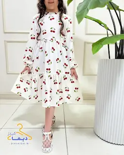 پیراهن دخترانه آستین بلند طرح گیلاس