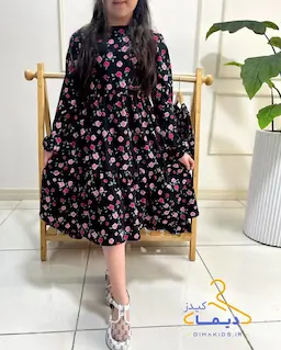 پیراهن دخترانه آستین بلند مشکی طرح رزالین