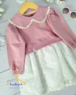 پیراهن دورس یقه ب ب کالباسی طرح دامن دانتل شکوفه ریز پریا