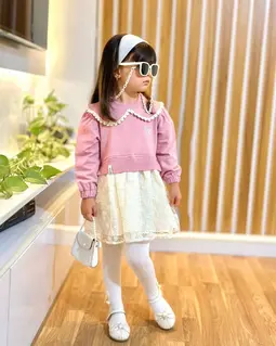 پیراهن دورس یقه ب ب کالباسی طرح دامن دانتل شکوفه ریز پریا