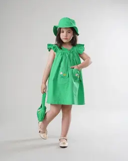 پیراهن سه تکه دو جیب سبز طرح گلدوزی