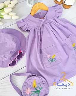 پیراهن سه تکه دو جیب سوسنی طرح گلدوزی