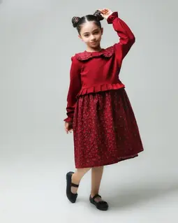 پیراهن پاییزه آلبالویی طرح یقه چین دار نسیم