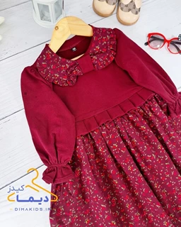 پیراهن پاییزه آلبالویی طرح یقه چین دار نسیم