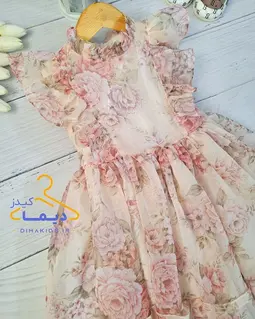 پیراهن پفی کرم طرح رزهای درشت لارا