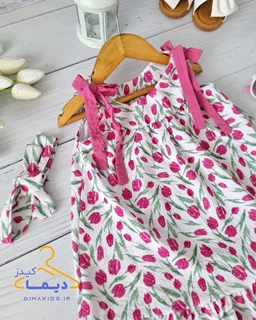 پیراهن کلوش سفید طرح لاله سرخابی