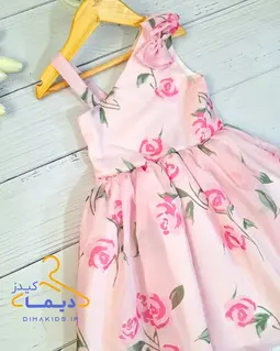 پیراهن یقه رومی صورتی طرح رز