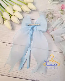 گلسر دخترانه آبی آسمانی طرح پاپیونی حریر ربان دار