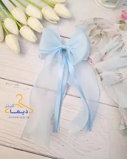 گلسر دخترانه آبی آسمانی طرح پاپیونی حریر ربان دار