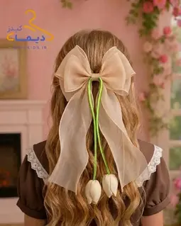 گلسر دخترانه ساده رنگی طرح پاپیون دو لایه آویز لاله