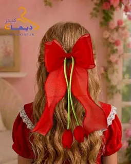 گلسر دخترانه ساده رنگی طرح پاپیون دو لایه آویز لاله