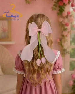 گلسر دخترانه ساده رنگی طرح پاپیون دو لایه آویز لاله
