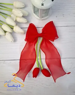 گلسر دخترانه ساده رنگی طرح پاپیون دو لایه آویز لاله