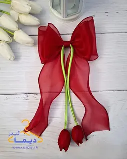 گلسر دخترانه ساده رنگی طرح پاپیون دو لایه آویز لاله