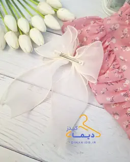 گلسر دخترانه شیری طرح پاپیونی حریر