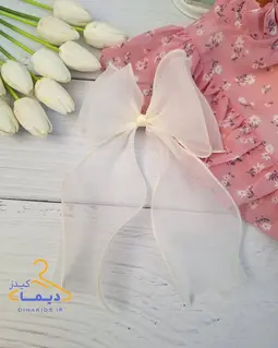 گلسر دخترانه شیری طرح پاپیونی حریر