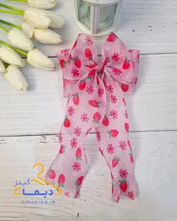 گلسر دخترانه قرمز طرح پاپیونی دو لایه حریر توت فرنگی سانا