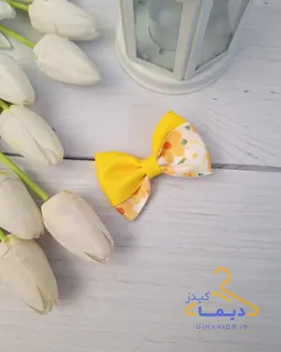 گلسر سفید لیمویی طرح پایپون شکوفه های زرد بدون دنباله