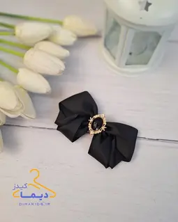 گلسر پاپیون مشکی طرح نگین مشکی طلایی سلطنتی