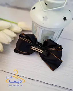 گلسر پاپیون مشکی طلایی طرح نگین مرواریدی مشکی