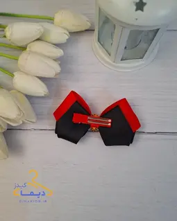 گلسر پاپیون مشکی قرمز طرح نگین الماسی