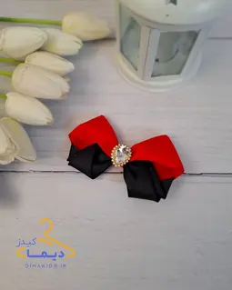 گلسر پاپیون مشکی قرمز طرح نگین الماسی