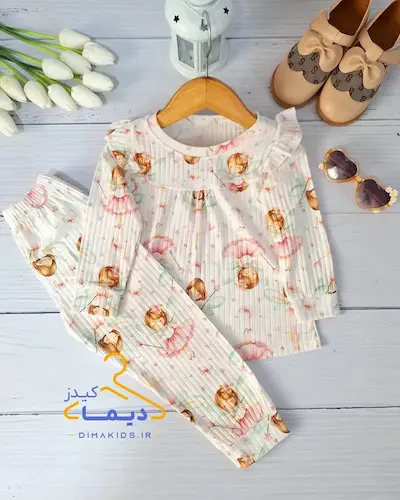 ست بلوز و شلوار ریلی سفید طرح فرشته 
