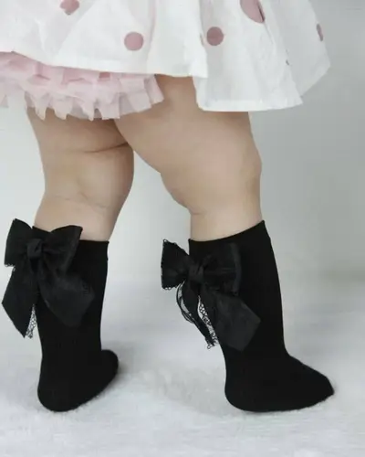 جوراب دخترانه نیم ساق طرح پشت پاپیونی