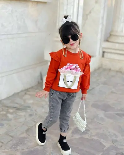 بلوز دورس آجری طرح سبد گل چنل