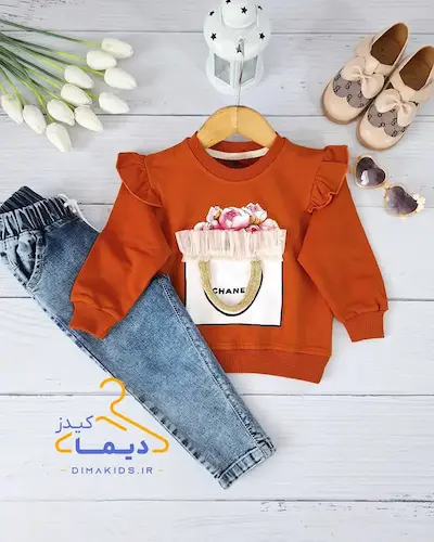 بلوز دورس آجری طرح سبد گل چنل