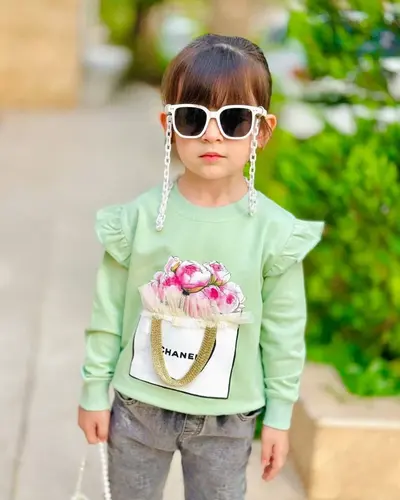 بلوز دورس سبز طرح سبد گل چنل