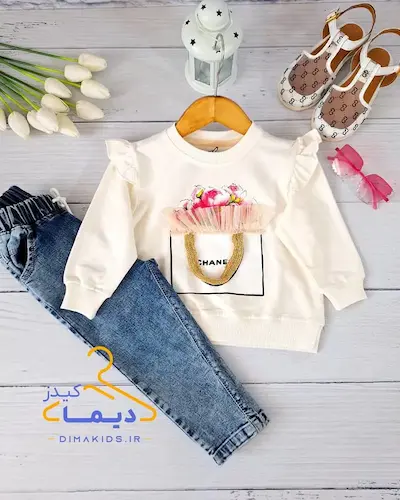 بلوز دورس سفید طرح سبد گل چنل